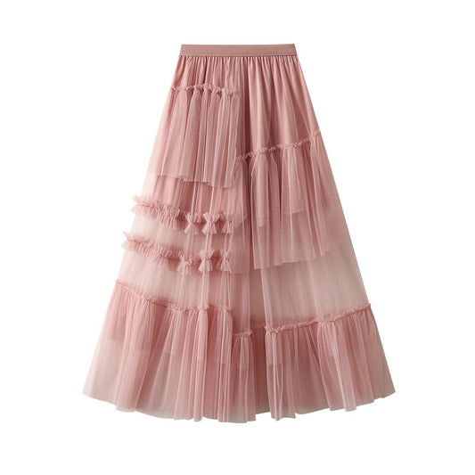 Cake skirt design irregular half skirt dreamy mesh skirt for women