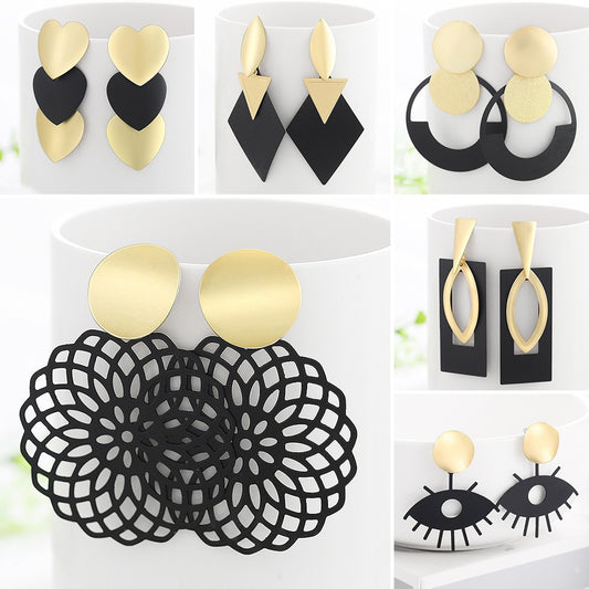 Earrings Black Gold Contrast Geometric Women's Earrings Metal Contrast Women's Earrings