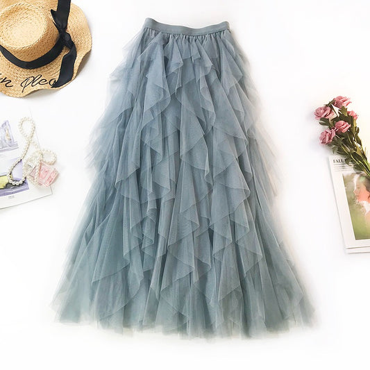 Fashionable ruffled high waisted skirt