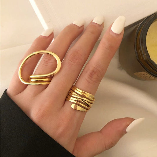 Foxanry Gold Color  Rings for Women Exaggerated Jewelry Fashion Simple Distorted Geometric Party Accessories