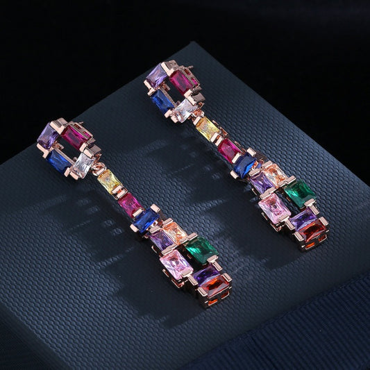 Fashion earrings super flash zircon  colorful tourmaline long