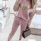 Women's Cute Heart Sequin Rib Sweater Jogger Set