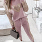 Women's Cute Heart Sequin Rib Sweater Jogger Set